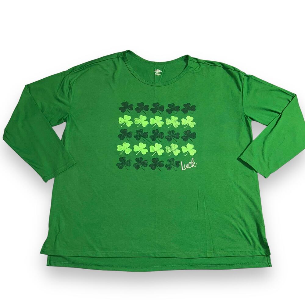 Celebrate St Patricks Day Womens T Shirt Top Long Sleeve Four Leaf Clover Luck